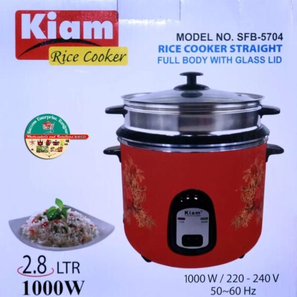 Kiam Rice Cooker Double Pot One SS and One Nonstick Full Body Without Joint Straight Shape With Glass Lid-2.8ltr - Image 3