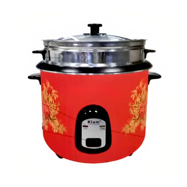 Kiam Rice Cooker Double Pot One SS and One Nonstick Full Body Without Joint Straight Shape With Glass Lid-2.8ltr